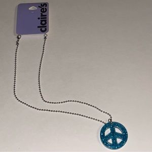 Claire’s Blue Sparkle Peace Sign Necklace